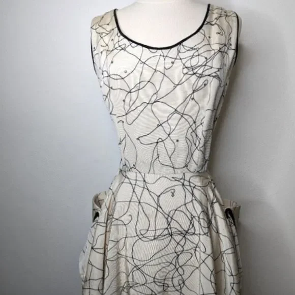 Vintage 50s Party Dress Circle Skirt Side Pockets Hand Sewn Midi - Picture 15 of 16